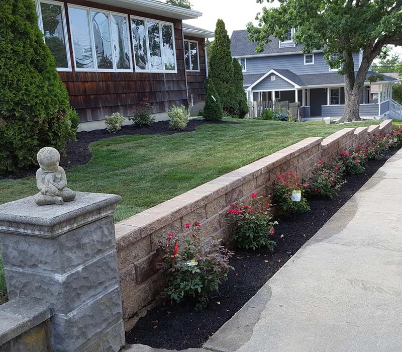 newly installed brick retaining wall